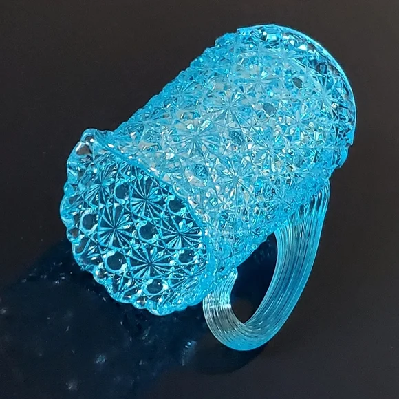 Vntg Fenton Daisy and Button Bright Aqua Blue Glass 5" Pitcher - Picture 9 of 14